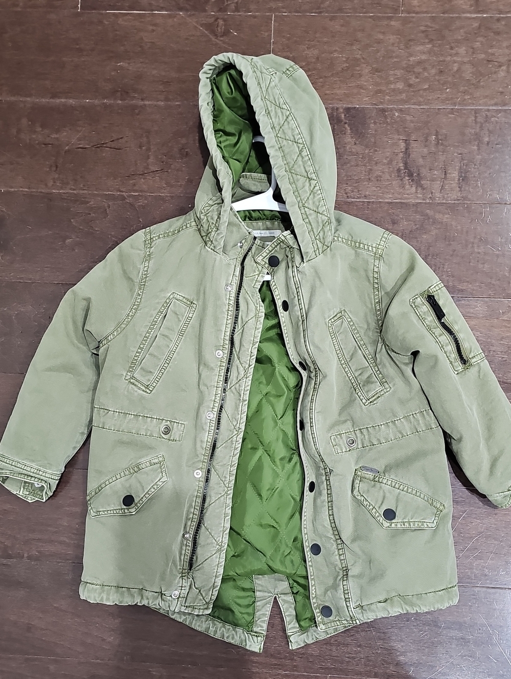 Pepe Jeans Kids Hooded Puffer Jacket in Olive Green